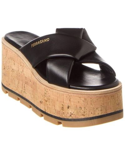 Ferragamo Engracia Leather Wedge Sandal - Black