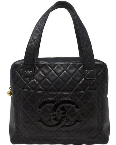 Chanel Quilted Lambskin Leather Cc Double Logo Bag (Authentic Pre-Owned) - Black