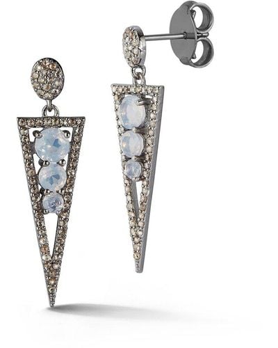 Banji Jewelry Silver 2.92 Ct. Tw. Diamond & Moon Stone Dagger Earrings - White