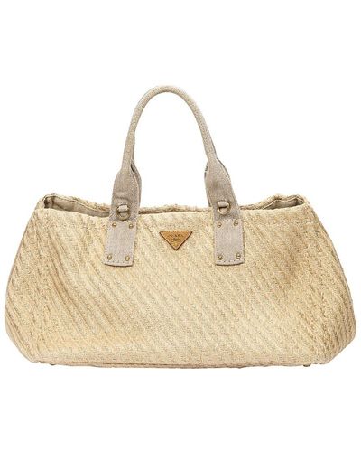 Prada Woven Canvas Large Canapa Tote (Authentic Pre-Owned) - Natural