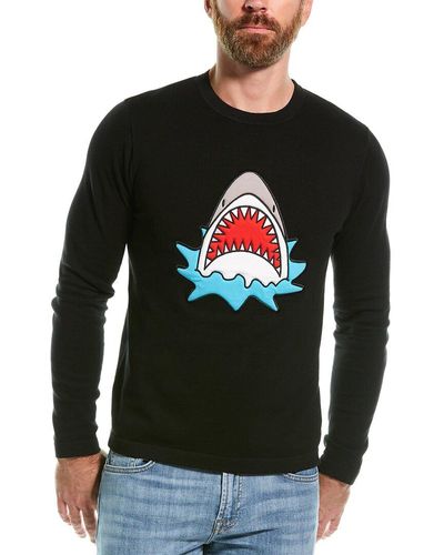 Loft 604 Shark Embroidery Crewneck Sweater - Black