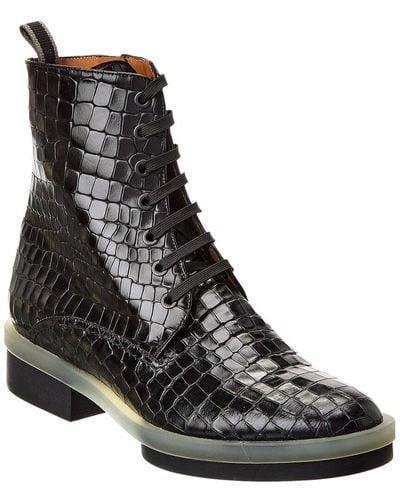Robert Clergerie Robyn Croc-Embossed Leather Bootie - Black