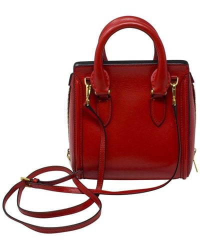 Alexander McQueen Calfskin Leather Top Handle Bag (Authentic Pre-Owned) - Red