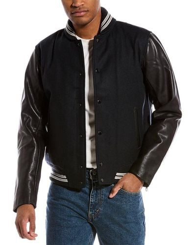 Rag & Bone Leather-trim Wool-blend Varsity Jacket - Black
