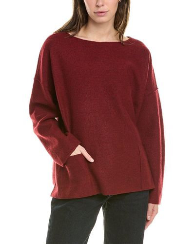 Eileen Fisher Bateau Neck Wool Box Top - Red