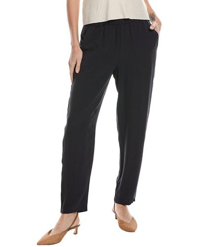 Eileen Fisher High Waisted Silk Tapered Ankle Pant - Black
