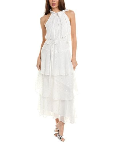 Julia Jordan Chiffon Lurex Clip Midi Dress - White