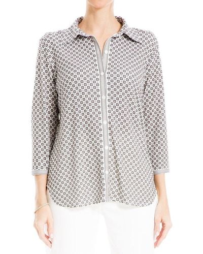Max Studio 3/4-sleeve Collar Shirt Top - Gray