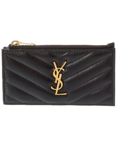 Saint Laurent Logo Plaque Leather Card Holder - Black