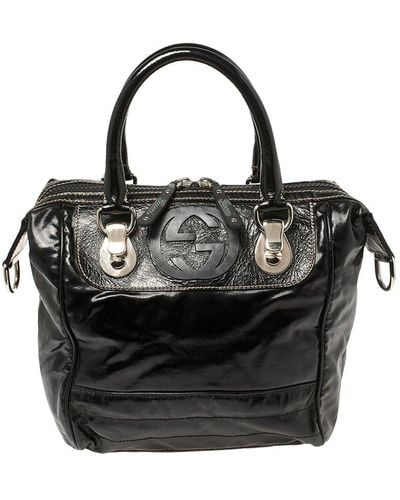 Gucci Gg Supreme Canvas And Leather Dialux Snow Glam Boston Bag (Authentic Pre-Owned) - Black