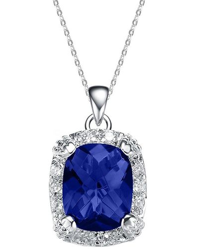 Genevive Jewelry Silver Cz Rectangular Necklace - Blue