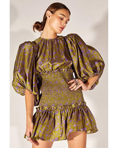 Cynthia Rowley Smocked Silk Twill Dress - Brown