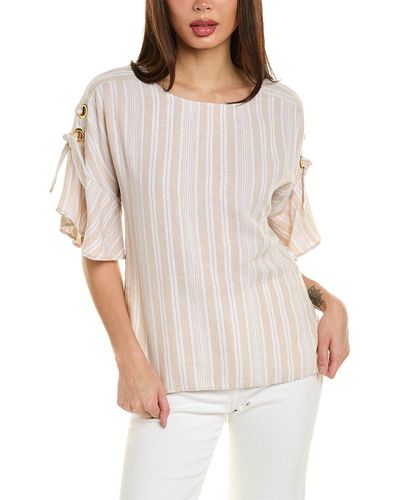 Ellen Tracy Dolman Sleeve Linen-blend Top - White