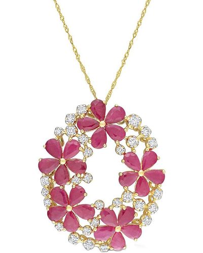 Rina Limor 14k 12.25 Ct. Tw. Diamond & Ruby Floral Pendant - Pink