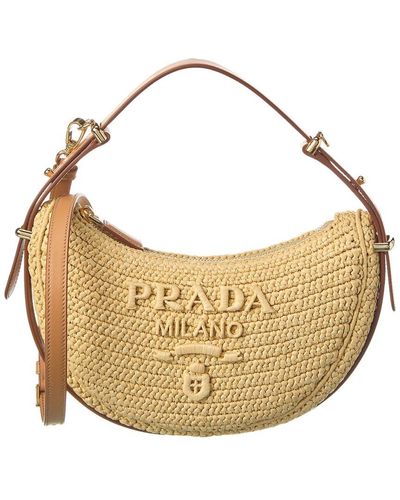 Prada Arque Crochet & Leather Shoulder Bag - Metallic