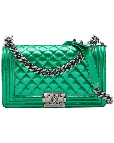 Chanel Quilted Patent Leather Boy Flap Bag (Authentic Pre-Owned) - Green