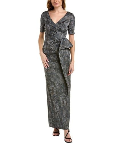 Aidan Mattox V-neck Elbow Sleeve Gown - Gray