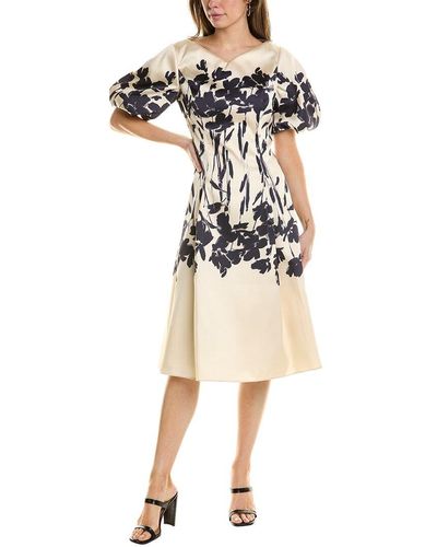 Teri Jon Border Print Mikado Fit A-line Dress - Natural