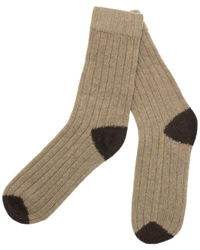Portolano Cashmere Contrast Ribbed Socks - Natural