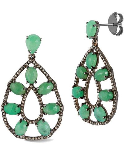 Banji Jewelry Silver 14.06 Ct. Tw. Diamond & Chrysoprase Drop Statement Earrings - Green