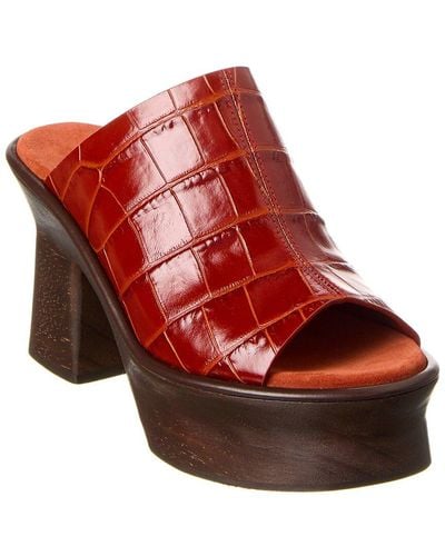Ferragamo Samanta Croc-embossed Leather Platform Sandal - Red