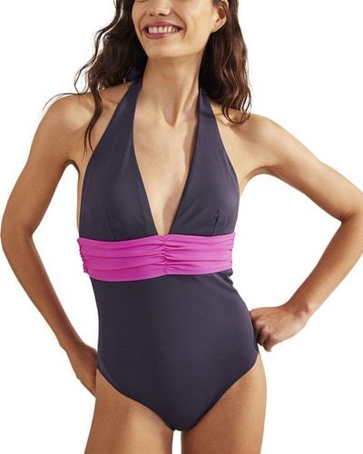 Boden Bow Detail Halter Swimsuit - Purple