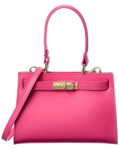 Italian Leather Top Handle Tote - Pink