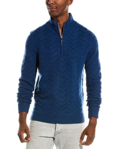 Kier + J Kier + J Mock Neck Quarter-zip Wool & Cashmere-blend Pullover - Blue
