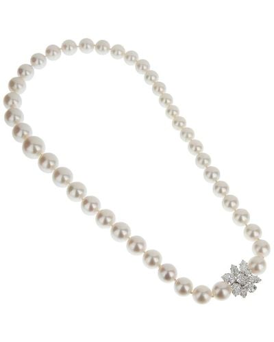 Harry Winston Platinum 9.25 Ct. Tw. Diamond & 11.1-17.2Mm Pearl Necklace (Authentic Pre-Owned) - Metallic