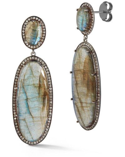 Banji Jewelry Silver 2.11 Ct. Tw. Diamond & Labradorite Drop Earrings - White