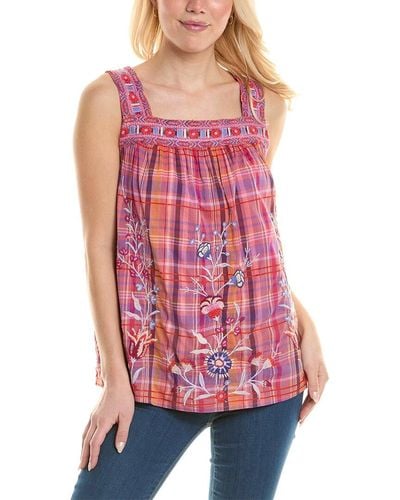 Johnny Was Piper Square Neck Tank - Red