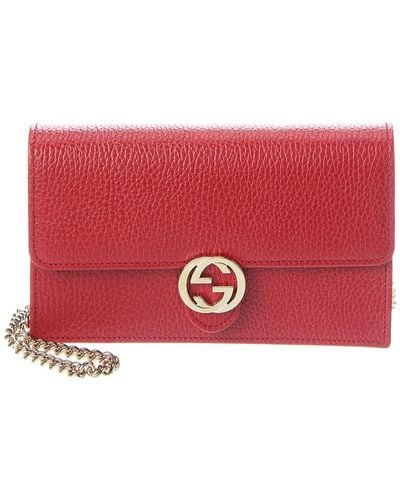 Gucci Gg Leather Wallet On Chain - Red