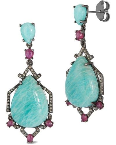 Banji Jewelry Silver 0.95 Ct. Tw. Diamond & Gemstone Drop Earrings - Blue