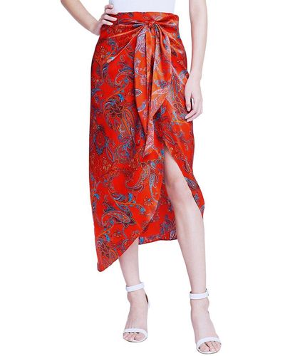 L'Agence Esa Sarong Silk Skirt - Red