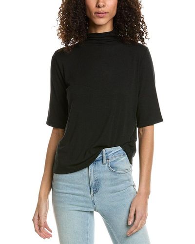 Black Scoop Neck Elbow Sleeve Stretch Viscose Top