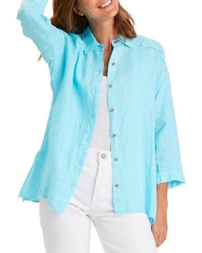 XCVI Achilles Button-Up Linen Shirt - Blue