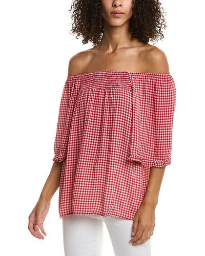 Bobeau Elbow Sleeve Top - Red