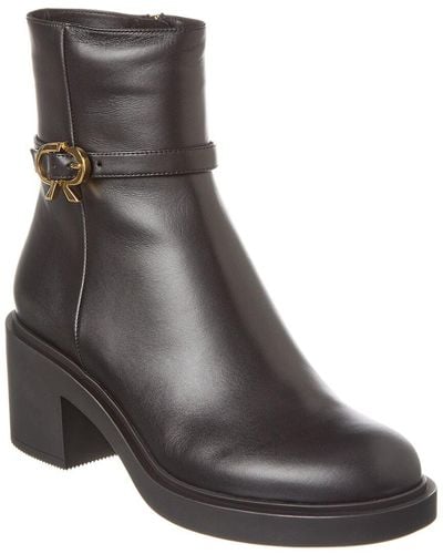 Gianvito Rossi Ribbon Dumont Leather Ankle Boot - Black