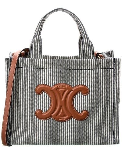Celine Cabas Thais Small Canvas & Leather Tote - Grey