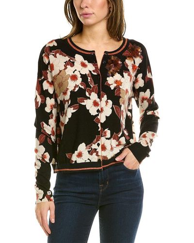 Twin Set Twinset Floral Sequined Wool Cardigan - Black