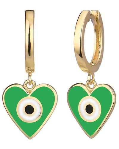 Gabi Rielle 14k Vermeil Cz & Enamel Evil Eye Drop Earrings - Green