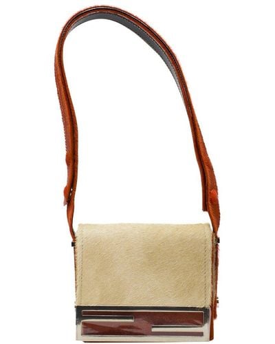 Fendi Ponyhair Logo Square Shoulder Bag (Authentic Pre-Owned) - Natural