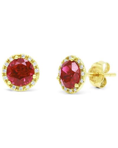 Diana M. Jewels Fine Jewellery 14k 2.29 Ct. Tw. Diamond & Ruby Corundum Halo Studs - Pink
