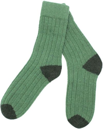 Portolano Cashmere Contrast Ribbed Socks - Green