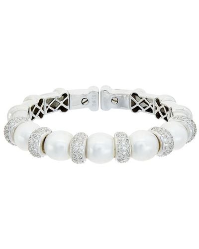 Diana M. Jewels 18K 3.20 Ct. Tw. Diamond & 11-12Mm Pearl Cuff Bracelet - White