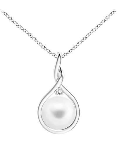 Genevive Jewelry Silver Cz Shell Pearl Pendant - White