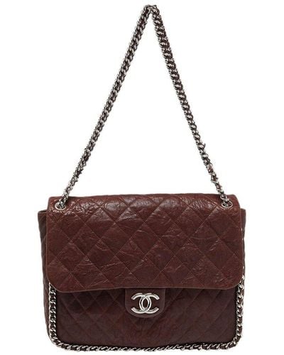 Chanel Quilted Leather Maxi Chain Around Double Flap Bag (Authentic Pre-Owned) - Brown