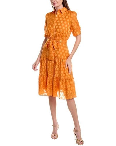 Nicole Miller Circle Fil Coupe Shirtdress - Orange