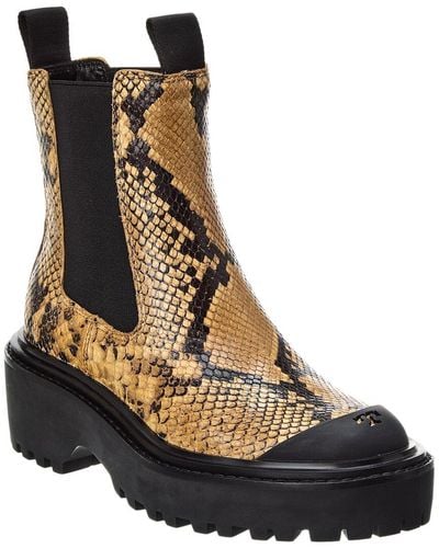 Tory Burch Chelsea Lug Snake-embossed Leather Flatform Boot - Black