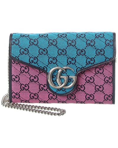 Gucci Gg Marmont Canvas & Leather Wallet On Chain - Blue